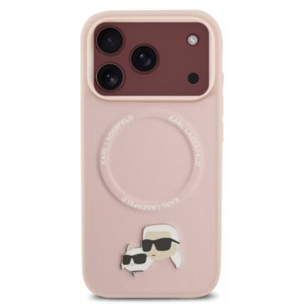 karl lagerfeld pu leather case with karl choupette head pins for iphone 18 pro max magsafe compatible pink on burgundy iPhone
