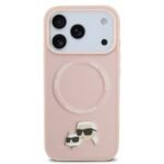 karl lagerfeld pu leather case with karl choupette head pins for iphone 18 pro max magsafe compatible pink on glacier iPhone