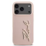 karl lagerfeld pu leather case with karl script logo buttons for iphone 18 pro max pink on black iPhone