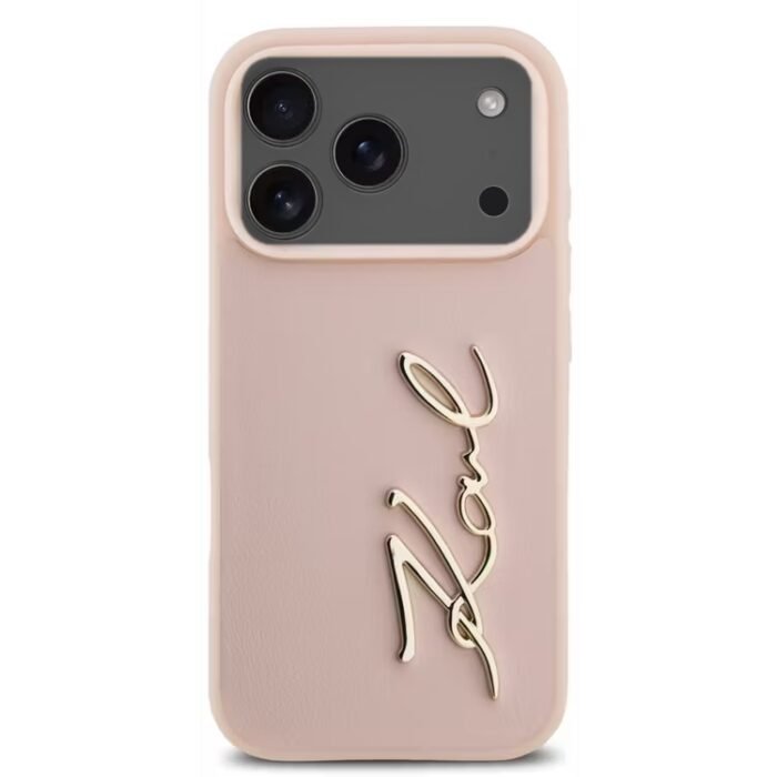 karl lagerfeld pu leather case with karl script logo buttons for iphone 18 pro max pink on black iPhone