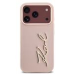 karl lagerfeld pu leather case with karl script logo buttons for iphone 18 pro max pink on burgundy iPhone