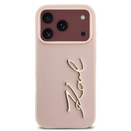 karl lagerfeld pu leather case with karl script logo buttons for iphone 18 pro max pink on burgundy iPhone