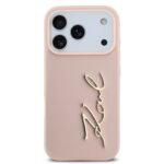 karl lagerfeld pu leather case with karl script logo buttons for iphone 18 pro max pink on glacier iPhone