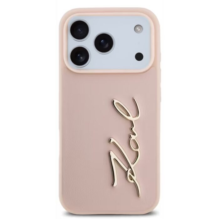 karl lagerfeld pu leather case with karl script logo buttons for iphone 18 pro max pink on glacier iPhone