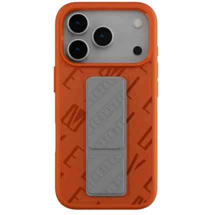 Levelo Morphix Vallo Faux Leather Gripstand Case for iPhone 17 Pro Max Orange