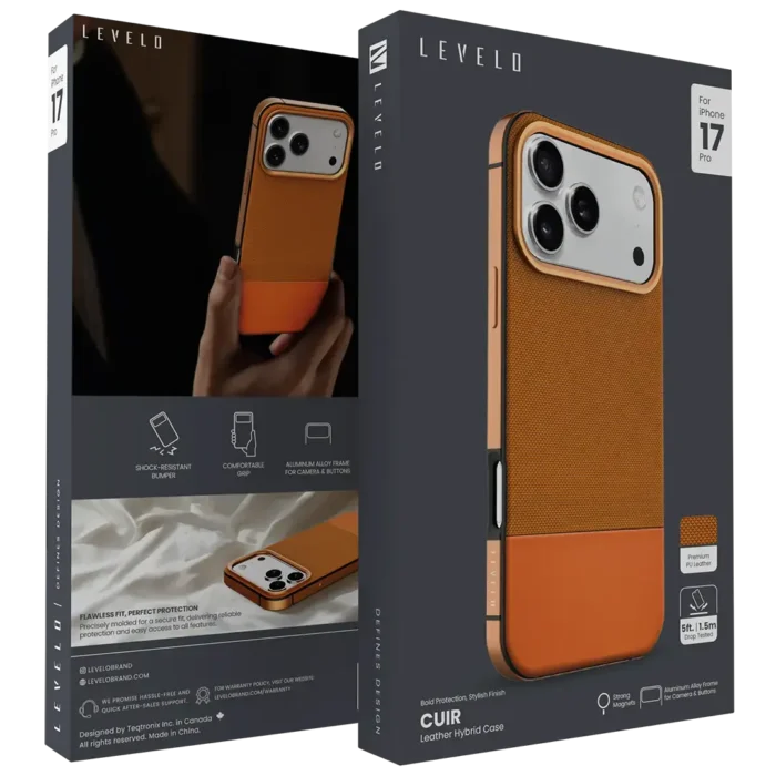 Levelo Cuir Leather Hybrid Case With MagSafe for iPhone 17 Pro Max Orange - Image 4