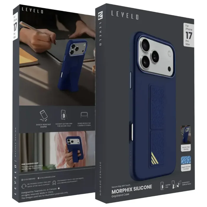 Levelo Morphix Silicone GripStand Case for iPhone 17 Pro Max Dark Blue - Image 4