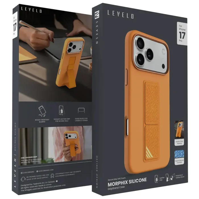 Levelo Morphix Silicone GripStand Case for iPhone 17 Pro Max Orange - Image 4
