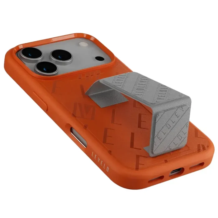 Levelo Morphix Vallo Faux Leather Gripstand Case for iPhone 17 Pro Max Orange - Image 2