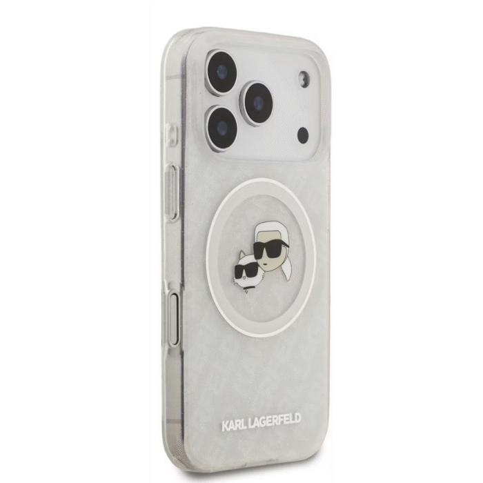 Karl Lagerfeld MagSafe IML Glitter & KL Repeated Case with Karl & Choupette for iPhone 17 Pro – White - Image 4