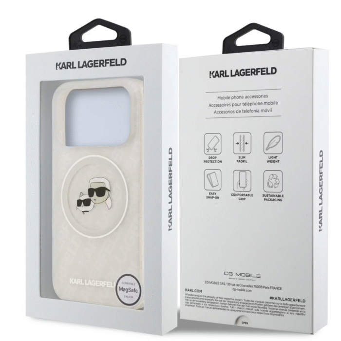 Karl Lagerfeld MagSafe IML Glitter & KL Repeated Case with Karl & Choupette for iPhone 17 Pro – White - Image 8