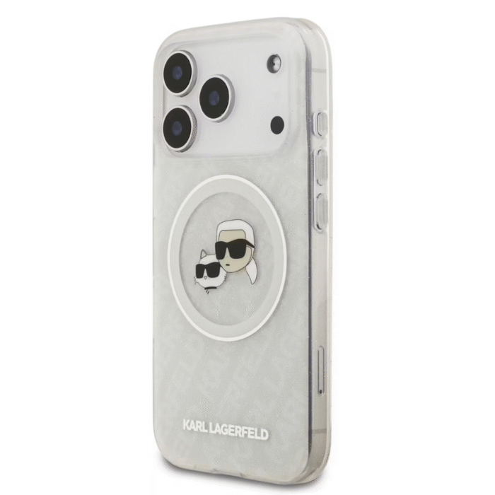 Karl Lagerfeld MagSafe IML Glitter & KL Repeated Case with Karl & Choupette for iPhone 17 Pro – White - Image 2