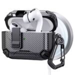 Carbon Fiber With Holder Headphone Case For AirPods Pro 3 Wireless Charge Box Fashion Earphone Protector Black