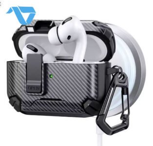 Carbon Fiber With Holder Headphone Case For AirPods Pro 3 Wireless Charge Box Fashion Earphone Protector Black
