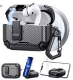 Carbon Fiber With Holder Headphone Case For AirPods Pro 3 Wireless Charge Box Fashion Earphone Protector Gray - Image 3
