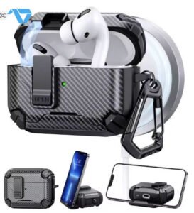 AirPods Pro3 CarbonWith Holder Headphone Case Wireless Charge Box Fashion Earphone Protector Gray - الصورة 3