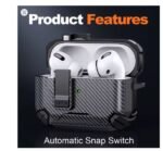 Carbon Fiber With Holder Headphone Case For AirPods Pro 3 Wireless Charge Box Fashion Earphone Protector Black - Image 6