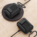 Carbon Fiber With Holder Headphone Case For AirPods Pro 3 Wireless Charge Box Fashion Earphone Protector Black - Image 2