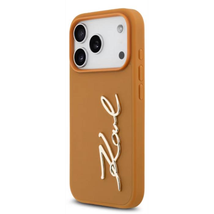 Karl Lagerfeld PU Leather Case with Karl Script Logo Buttons for iPhone 17 Pro Max Brown - Image 2