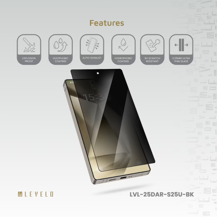 Levelo 2.5D Silk Print High Silicon Aluminum Glass AR Screen Protector for S25 Ultra - Privacy - Image 5