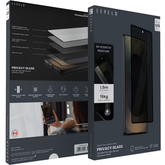 Levelo 2.5D Silk Print High Silicon Aluminum Glass AR Screen Protector for S25 Ultra - Privacy - Image 6