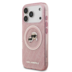 Karl Lagerfeld MagSafe IML Glitter & KL Repeated Case with Karl & Choupette for iPhone 17 Pro Max – Pink - Image 2