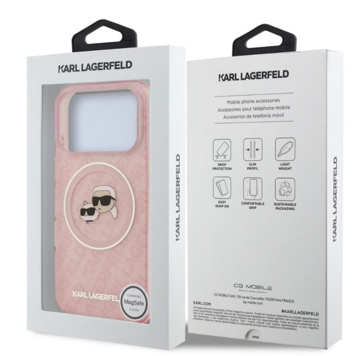 Karl Lagerfeld MagSafe IML Glitter & KL Repeated Case with Karl & Choupette for iPhone 17 Pro Max – Pink - Image 7