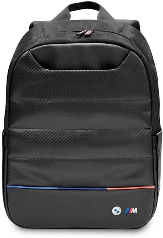 61dIk9gzTBL._AC_SX569_ CG MOBILE BMW Backpack M Series Laptop Backpack Compact for Tablets/Laptops | Carbon PU & Nylon with Contrasted Tricolor Line | 15" - Black - Image 1