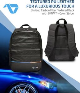 CG MOBILE BMW Backpack M Series Laptop Backpack Compact for Tablets/Laptops | Carbon PU & Nylon with Contrasted Tricolor Line | 15" - Black - الصورة 5