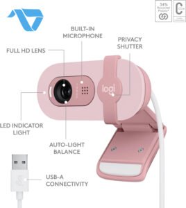 ⁦Logitech BRIO100 Full HD Webcam - Pink (2 Years Warranty)⁩ - الصورة ⁦2⁩
