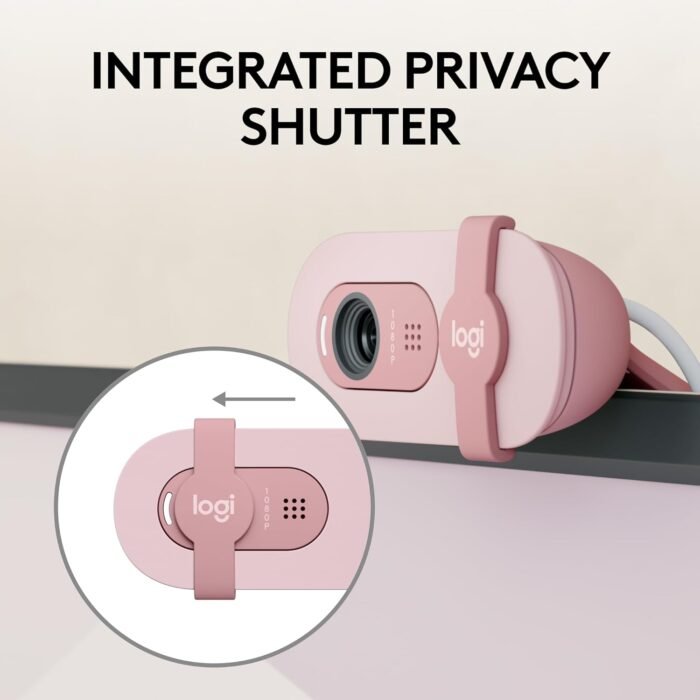 Logitech BRIO 100 Full HD 1080p Webcam With Auto-Light Balance, Integrated Privacy Shutter, and Built-In Mic - Pink (2 Years Warranty) - Image 3