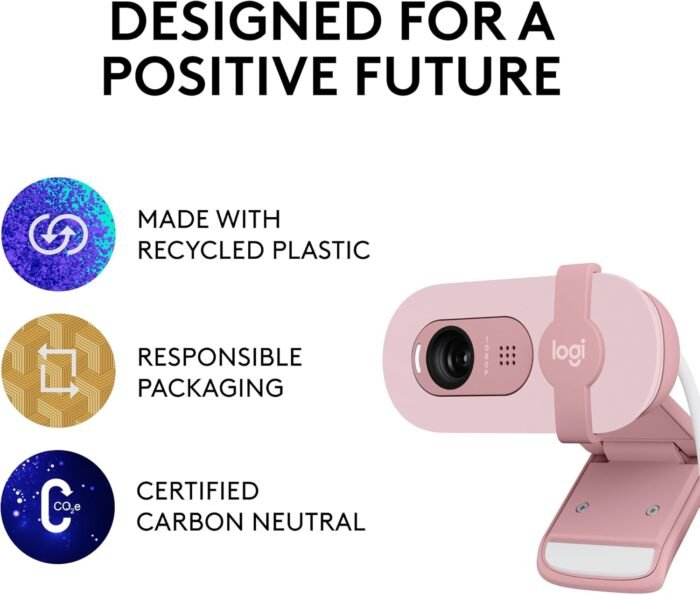 Logitech BRIO 100 Full HD 1080p Webcam With Auto-Light Balance, Integrated Privacy Shutter, and Built-In Mic - Pink (2 Years Warranty) - Image 6