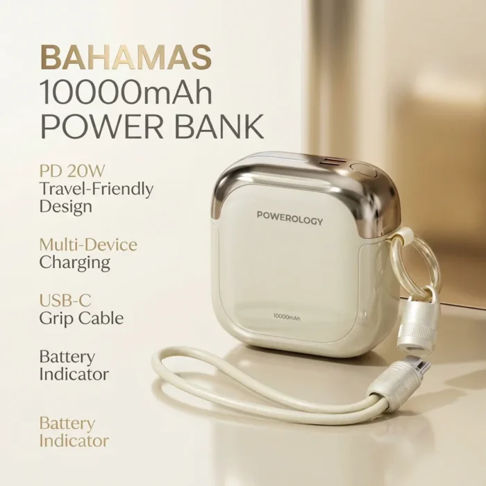 Powerology Bahamas 10000mAh with PD20W Type C & Lightning Input and Output - Beige - Image 3