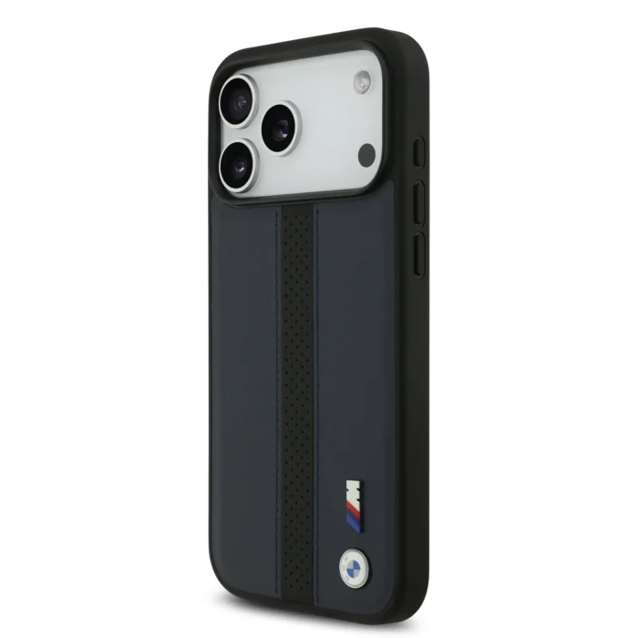 BMW PU Leather Case With Perforated Stripes & Metal Logos For iPhone 17 Pro Max - Navy - Image 4