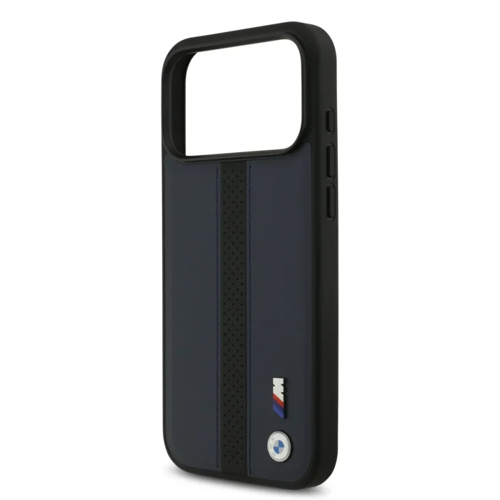 BMW PU Leather Case With Perforated Stripes & Metal Logos For iPhone 17 Pro Max - Navy - Image 5