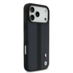 BMW PU Leather Case With Perforated Stripes & Metal Logos For iPhone 17 Pro Max - Navy - Image 2