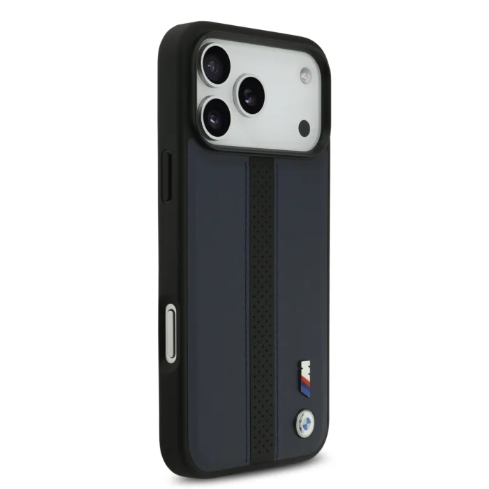 BMW PU Leather Case With Perforated Stripes & Metal Logos For iPhone 17 Pro Max - Navy - Image 2