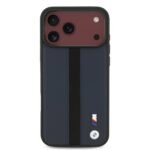 bmw pu leather case with perforated stripes metal logos for iphone 18 pro max navy on burgundy iPhone