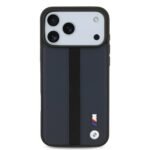 bmw pu leather case with perforated stripes metal logos for iphone 18 pro max navy on glacier iPhone