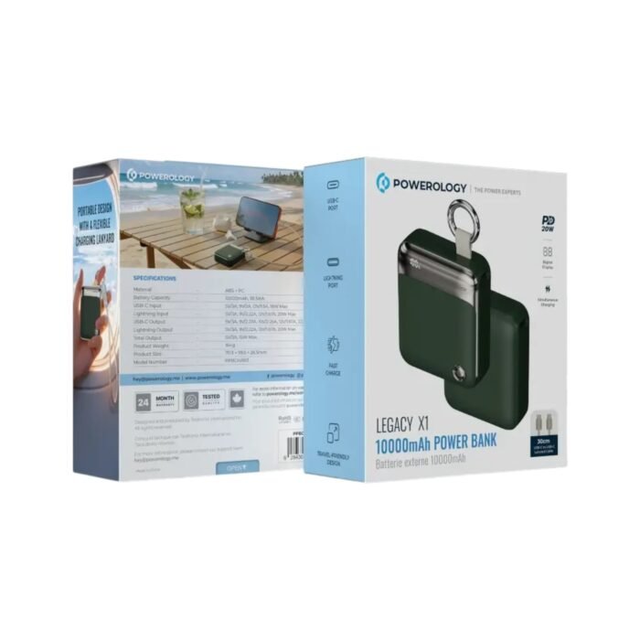 Powerology Legacy X1 PowerBank 10000mAh with PD20W Type C & Lightning Input and Output - Green - Image 2