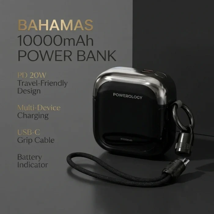 Powerology Bahamas 10000mAh with PD22.5W Type C & 20W Lightning Input and Output - Black - Image 3