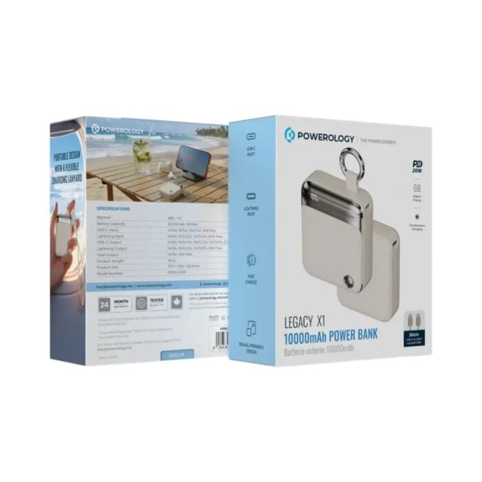 Powerology Legacy X1 PowerBank 10000mAh with PD20W Type C & Lightning Input and Output - Beige - Image 2