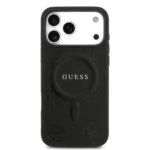 Guess iPhone 17 Pro Max Back cover case - Magsafe PU Leather - Peony Hot Stamp - Black
