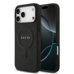 Guess iPhone 17 Pro Max Back cover case - Magsafe PU Leather - Peony Hot Stamp - Black - Image 3
