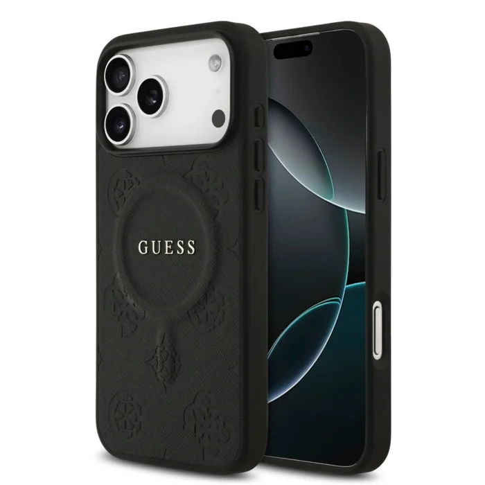 Guess iPhone 17 Pro Max Back cover case - Magsafe PU Leather - Peony Hot Stamp - Black - Image 3