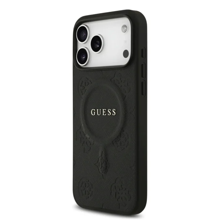 Guess iPhone 17 Pro Max Back cover case - Magsafe PU Leather - Peony Hot Stamp - Black - Image 4
