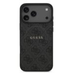 guess iphone 18 pro max back cover case magsafe pu leather 4g classic logo black on black iPhone