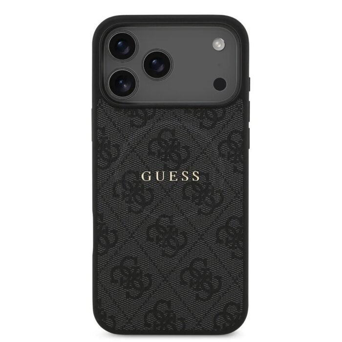 guess iphone 18 pro max back cover case magsafe pu leather 4g classic logo black on black iPhone