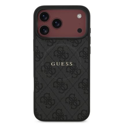 guess iphone 18 pro max back cover case magsafe pu leather 4g classic logo black on burgundy iPhone