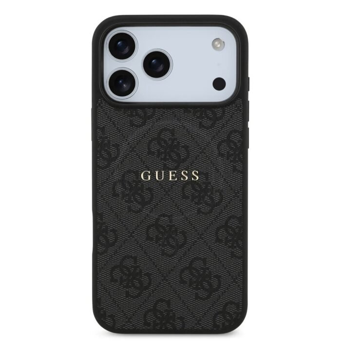 guess iphone 18 pro max back cover case magsafe pu leather 4g classic logo black on glacier iPhone